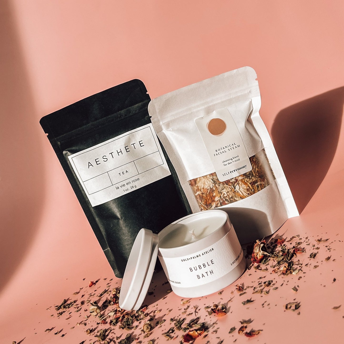 aesthete tea, candle, facial steam gift set