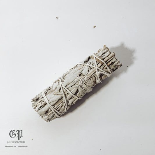 California White Sage Smudge Stick tied in white cotton string 