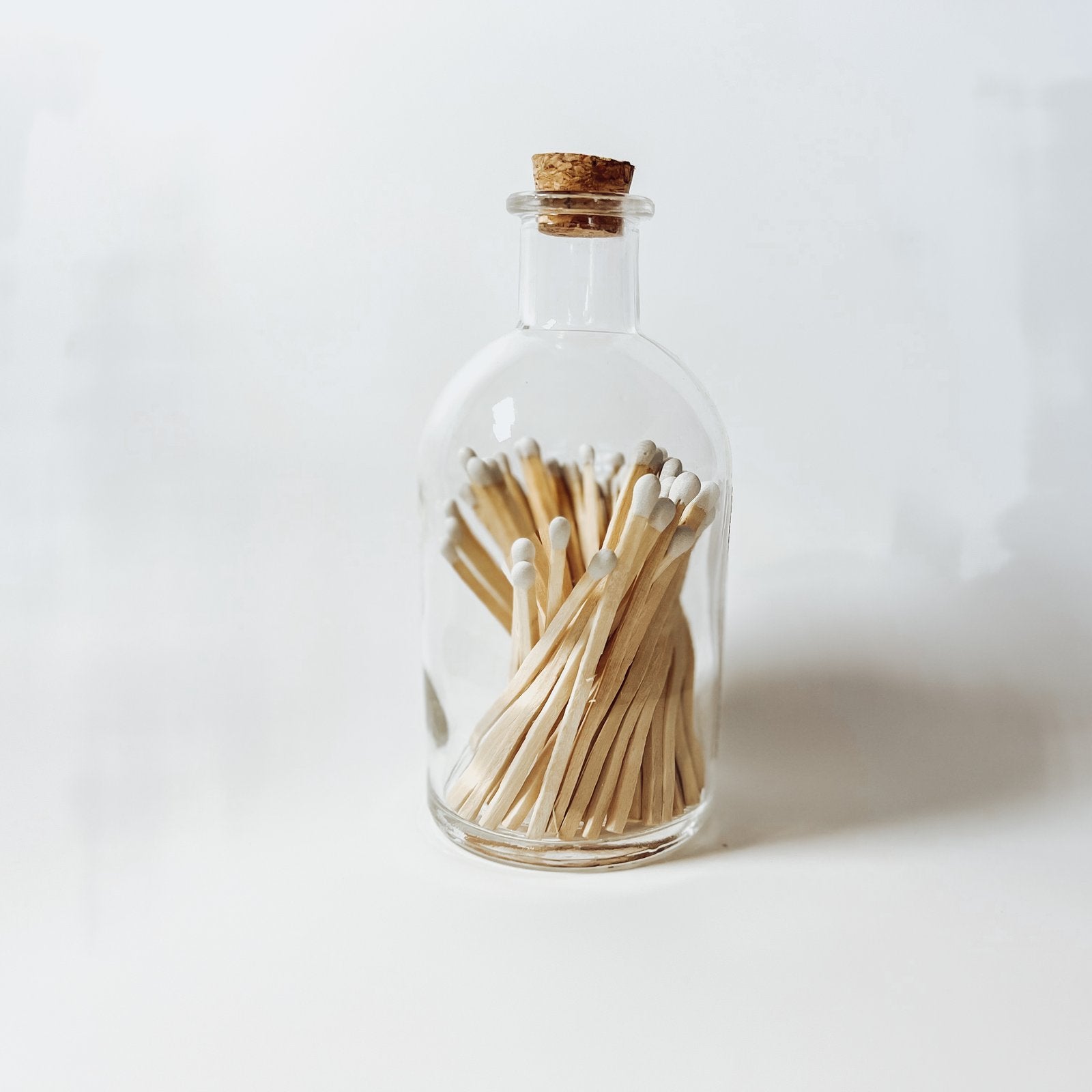 Apothecary-Style Candle Matches in glass jar with a white background